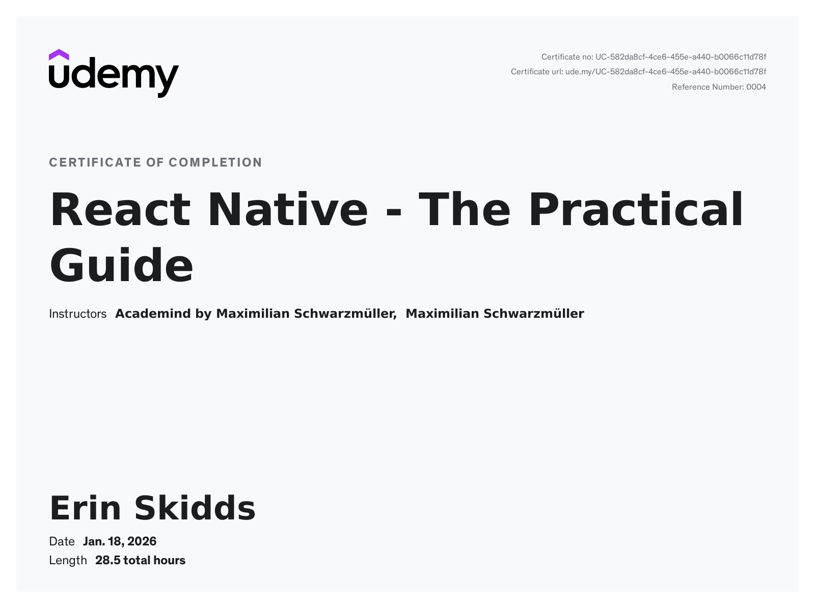 React Native Certificate